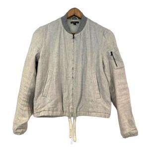 James Perse Standard Grey Bomber Jacket Full Zip 100% Flax Linen Drawstring Hem